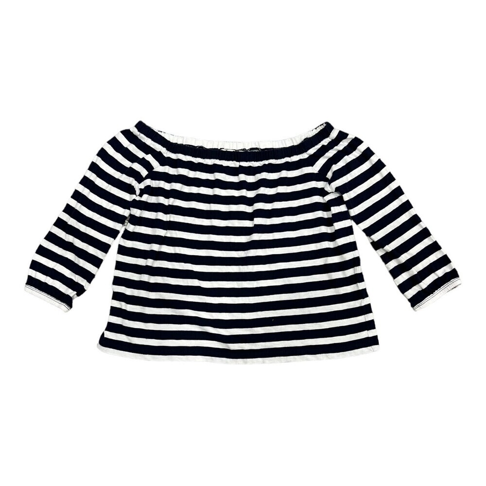 J. Crew Navy Striped Off Shoulder Knit Top XS
